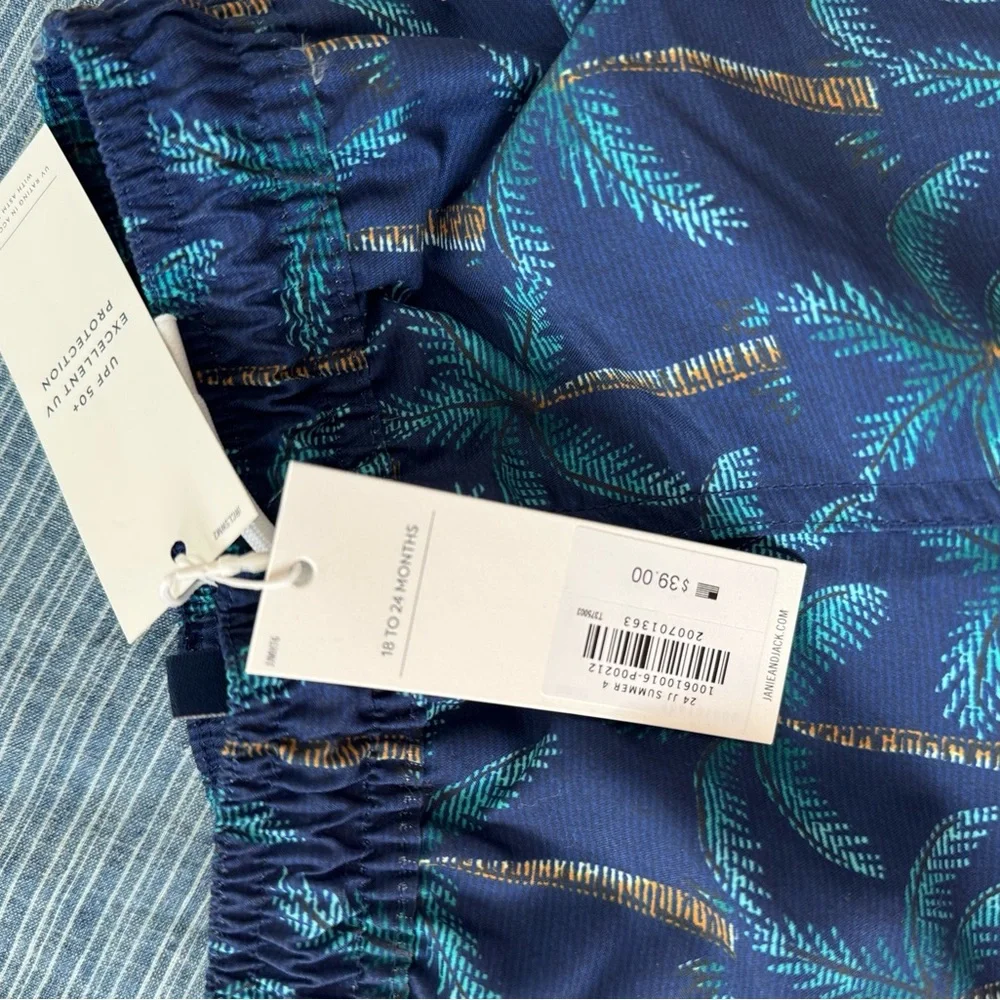 Janie and Jack Navy Palm Tree Swim Trunks 18-24M